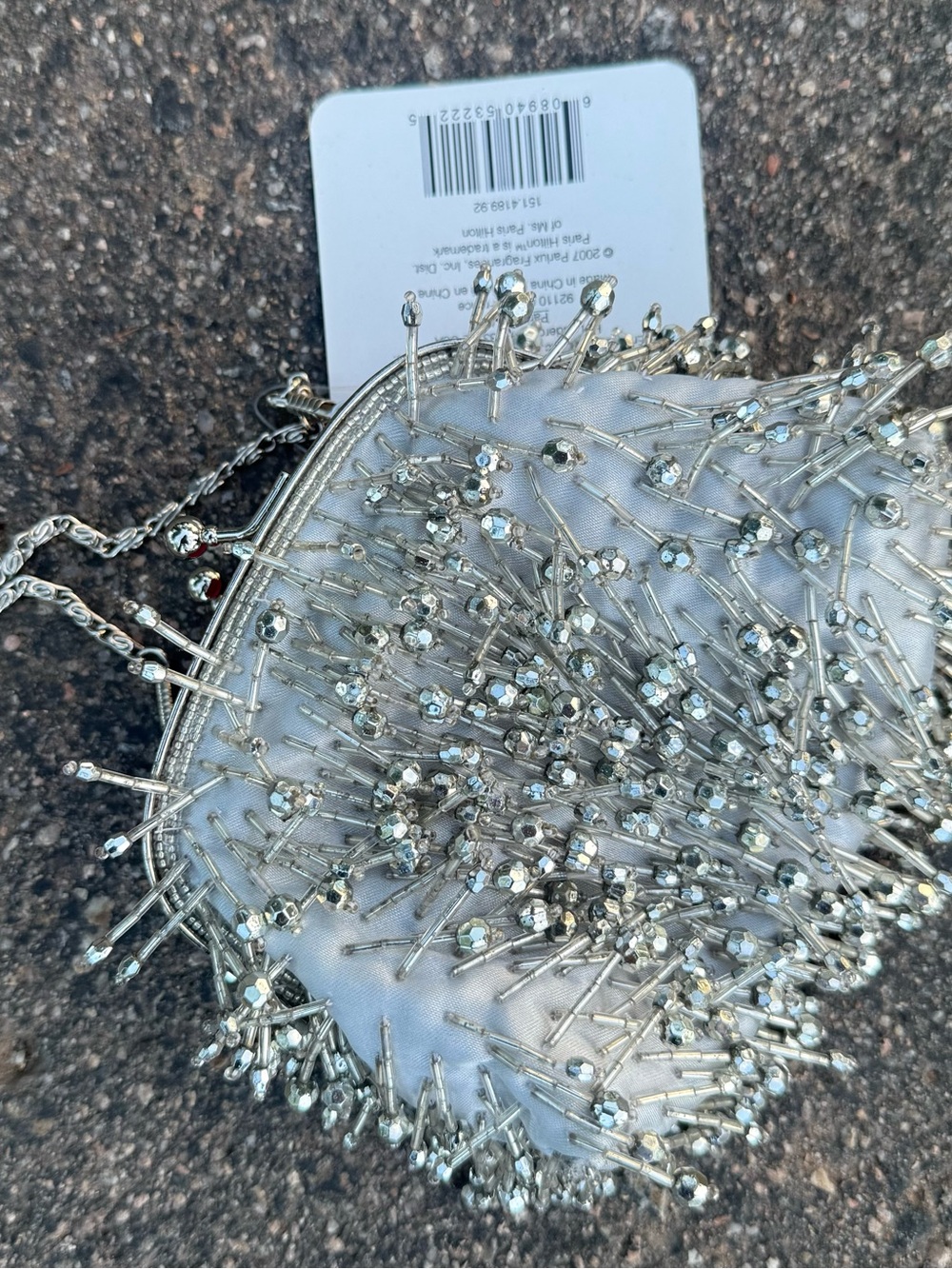Paris Hilton Silver Satin Evening Bag with Beading and Hot Pink Satin Lining NWT - Picture 4 of 10